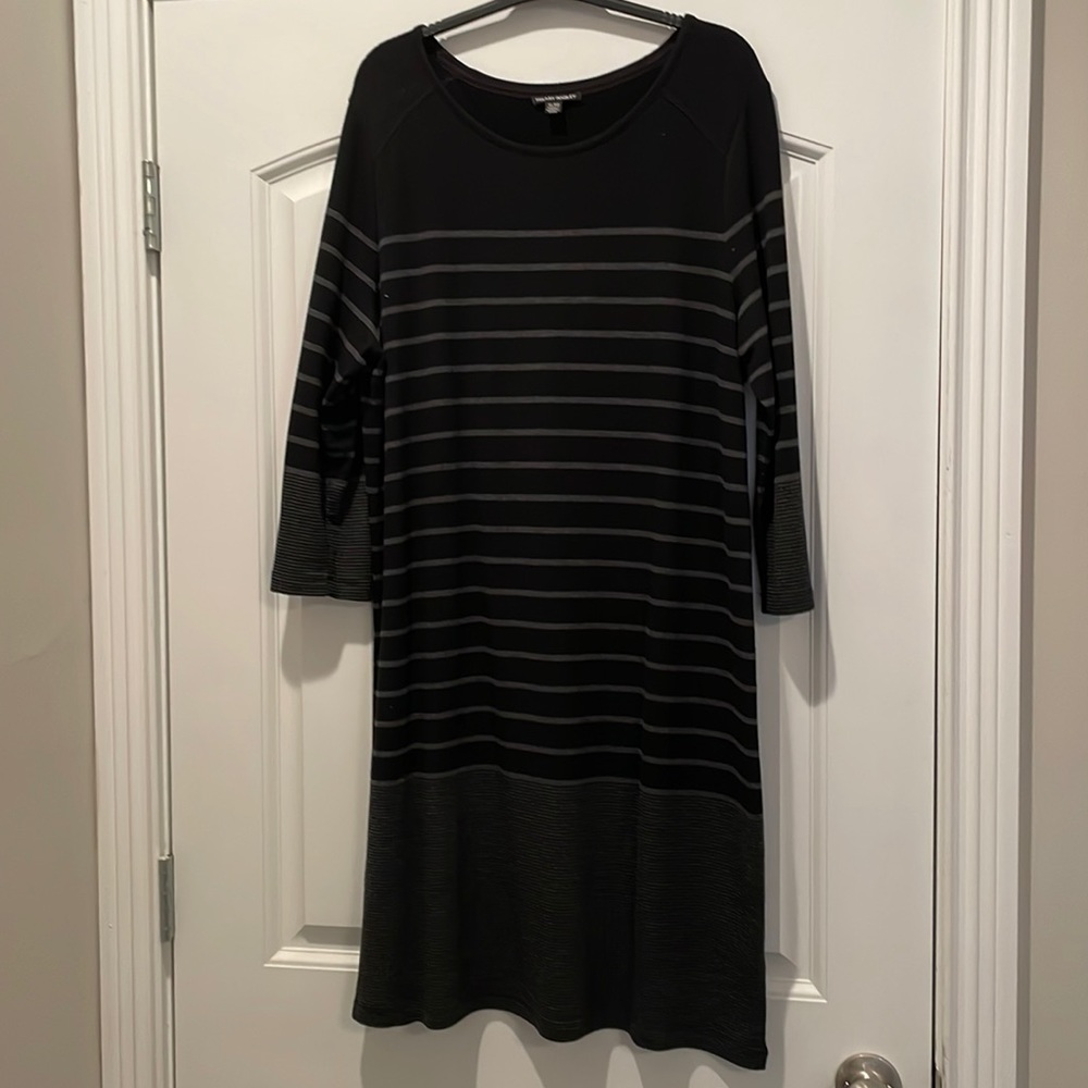 Black and grey striped long sleeve dress